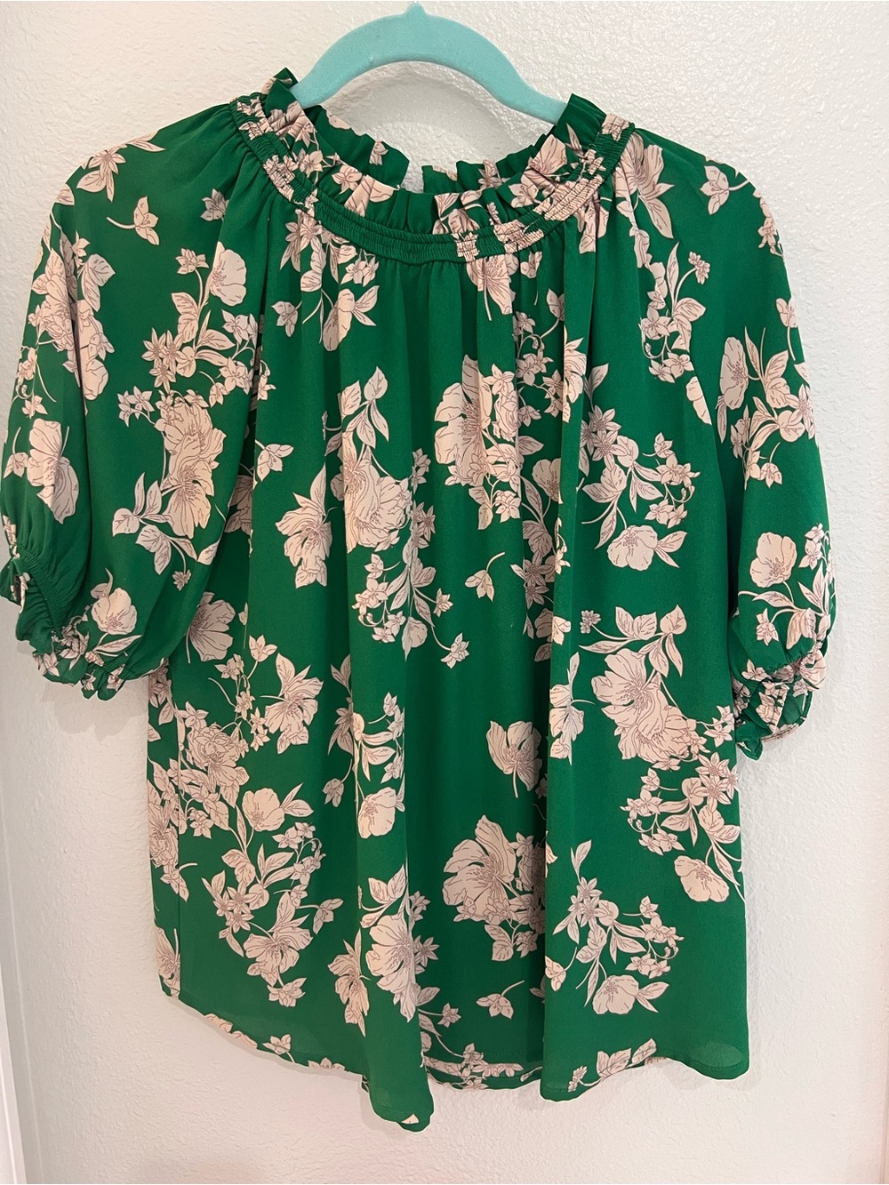 Sienna Sky Green Floral Shoulder Blouse with Cream Print